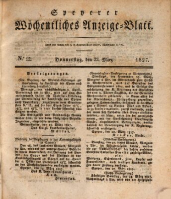 Speyerer wöchentliches Anzeige-Blatt Donnerstag 22. März 1827