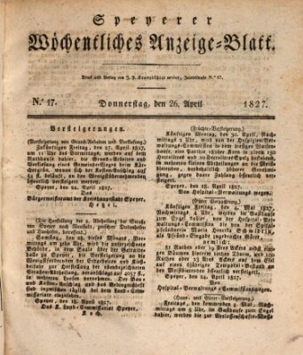 Speyerer wöchentliches Anzeige-Blatt Donnerstag 26. April 1827