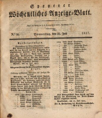 Speyerer wöchentliches Anzeige-Blatt Donnerstag 26. Juli 1827