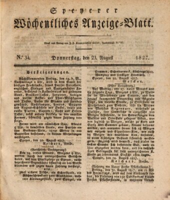 Speyerer wöchentliches Anzeige-Blatt Donnerstag 23. August 1827