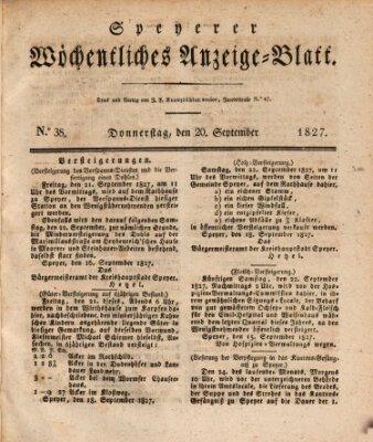 Speyerer wöchentliches Anzeige-Blatt Donnerstag 20. September 1827