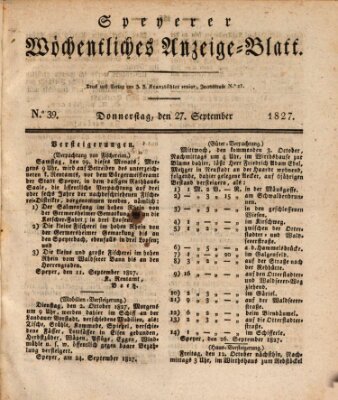 Speyerer wöchentliches Anzeige-Blatt Donnerstag 27. September 1827