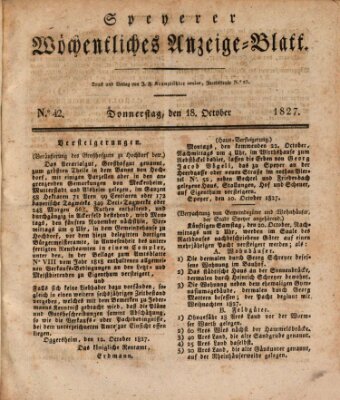 Speyerer wöchentliches Anzeige-Blatt Donnerstag 18. Oktober 1827