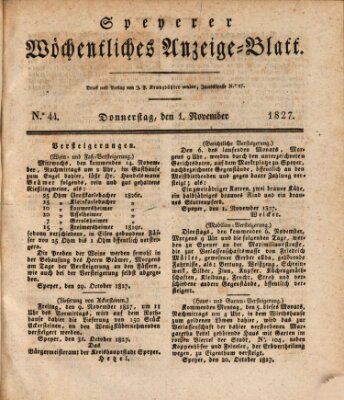 Speyerer wöchentliches Anzeige-Blatt Donnerstag 1. November 1827