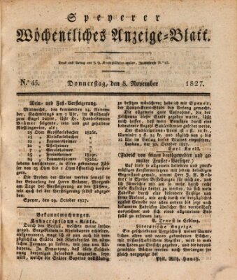 Speyerer wöchentliches Anzeige-Blatt Donnerstag 8. November 1827