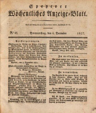 Speyerer wöchentliches Anzeige-Blatt Donnerstag 6. Dezember 1827