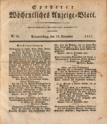 Speyerer wöchentliches Anzeige-Blatt Donnerstag 13. Dezember 1827