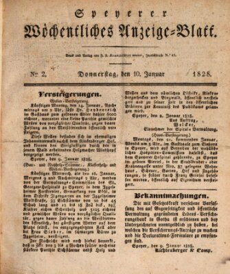 Speyerer wöchentliches Anzeige-Blatt Donnerstag 10. Januar 1828