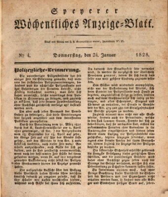 Speyerer wöchentliches Anzeige-Blatt Donnerstag 24. Januar 1828