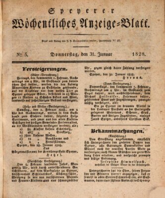 Speyerer wöchentliches Anzeige-Blatt Donnerstag 31. Januar 1828