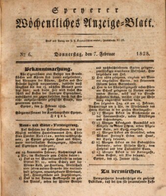 Speyerer wöchentliches Anzeige-Blatt Donnerstag 7. Februar 1828