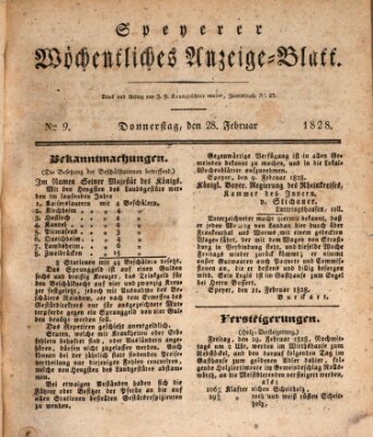 Speyerer wöchentliches Anzeige-Blatt Donnerstag 28. Februar 1828