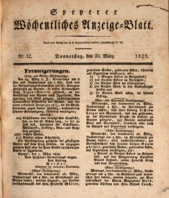 Speyerer wöchentliches Anzeige-Blatt Donnerstag 20. März 1828