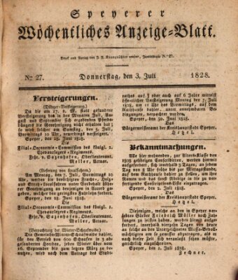 Speyerer wöchentliches Anzeige-Blatt Donnerstag 3. Juli 1828