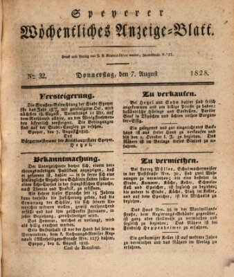 Speyerer wöchentliches Anzeige-Blatt Donnerstag 7. August 1828