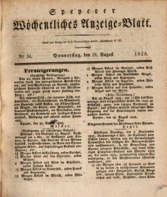 Speyerer wöchentliches Anzeige-Blatt Donnerstag 21. August 1828