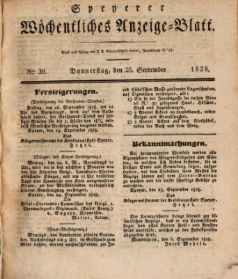 Speyerer wöchentliches Anzeige-Blatt Donnerstag 25. September 1828