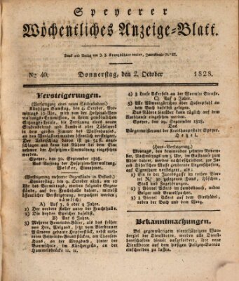 Speyerer wöchentliches Anzeige-Blatt Donnerstag 2. Oktober 1828