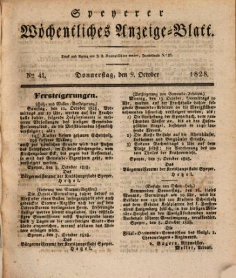 Speyerer wöchentliches Anzeige-Blatt Donnerstag 9. Oktober 1828