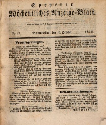 Speyerer wöchentliches Anzeige-Blatt Donnerstag 16. Oktober 1828