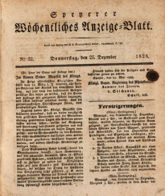 Speyerer wöchentliches Anzeige-Blatt Donnerstag 25. Dezember 1828