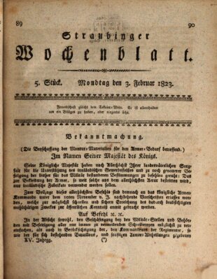 Straubinger Wochenblatt Montag 3. Februar 1823