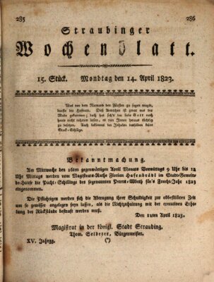 Straubinger Wochenblatt Montag 14. April 1823