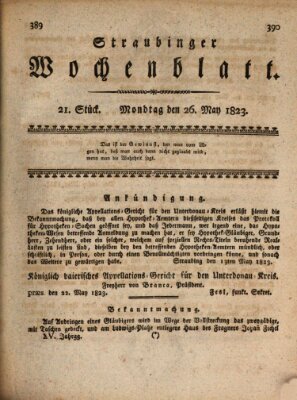 Straubinger Wochenblatt Montag 26. Mai 1823