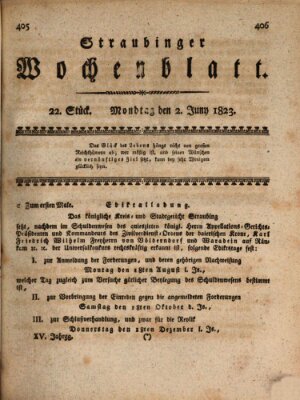 Straubinger Wochenblatt Montag 2. Juni 1823