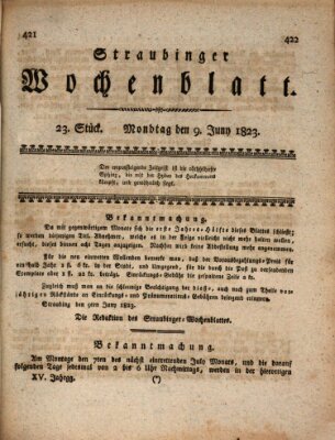 Straubinger Wochenblatt Montag 9. Juni 1823