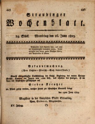 Straubinger Wochenblatt Montag 16. Juni 1823