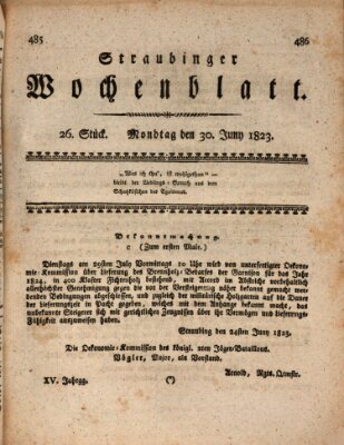 Straubinger Wochenblatt Montag 30. Juni 1823