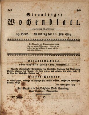 Straubinger Wochenblatt Montag 21. Juli 1823