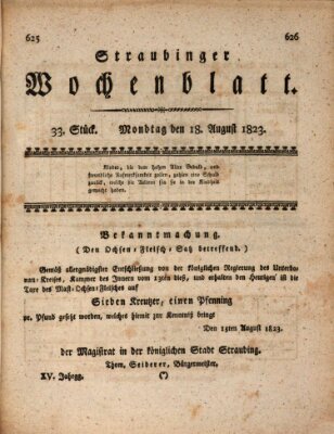 Straubinger Wochenblatt Montag 18. August 1823