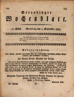 Straubinger Wochenblatt Montag 1. September 1823