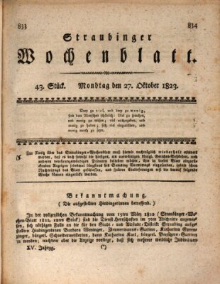 Straubinger Wochenblatt Montag 27. Oktober 1823