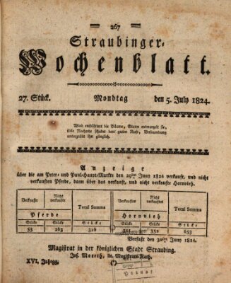 Straubinger Wochenblatt Montag 5. Juli 1824