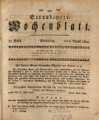 Straubinger Wochenblatt Montag 2. August 1824