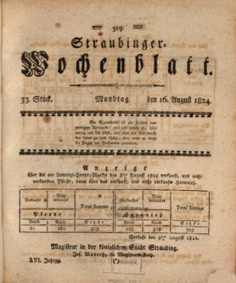 Straubinger Wochenblatt Montag 16. August 1824