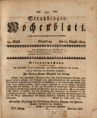 Straubinger Wochenblatt Montag 23. August 1824