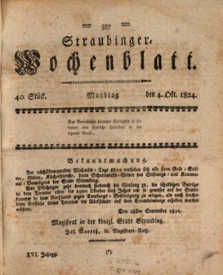 Straubinger Wochenblatt Montag 4. Oktober 1824