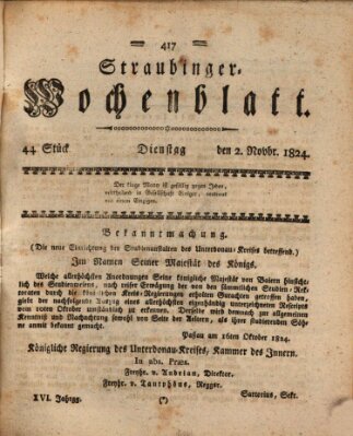 Straubinger Wochenblatt Dienstag 2. November 1824