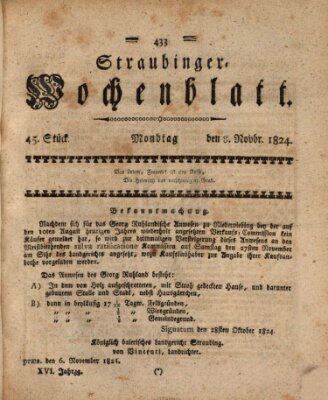 Straubinger Wochenblatt Montag 8. November 1824