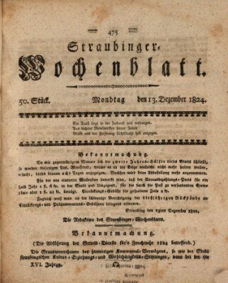 Straubinger Wochenblatt Montag 13. Dezember 1824