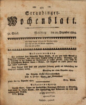 Straubinger Wochenblatt Montag 20. Dezember 1824