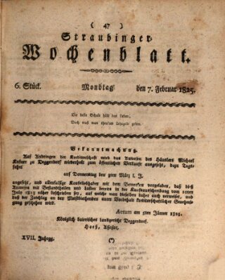 Straubinger Wochenblatt Montag 7. Februar 1825