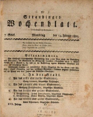 Straubinger Wochenblatt Montag 14. Februar 1825