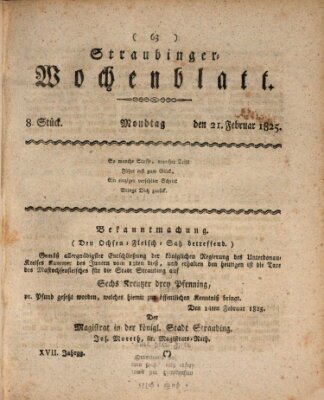 Straubinger Wochenblatt Montag 21. Februar 1825