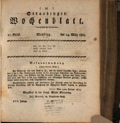 Straubinger Wochenblatt Montag 14. März 1825