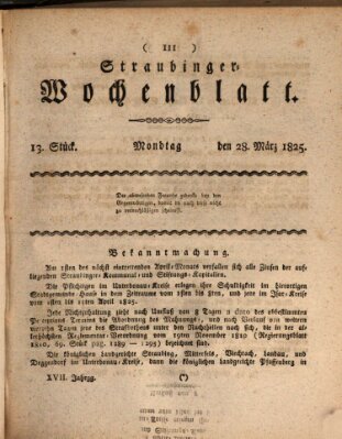 Straubinger Wochenblatt Montag 28. März 1825